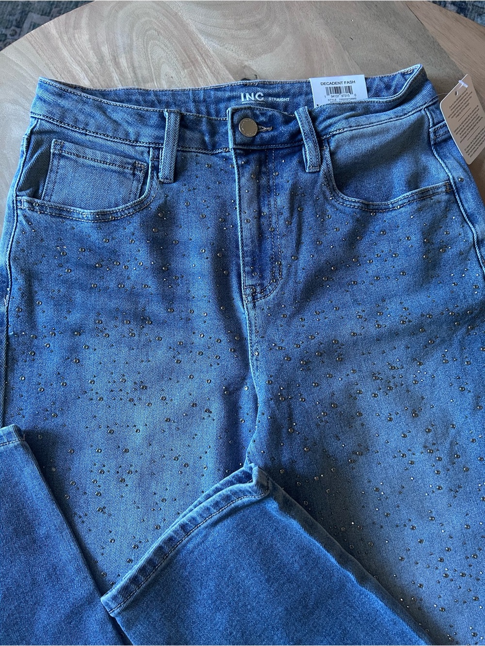 INC International Concepts Blue High-Rise Jeweled Jeans